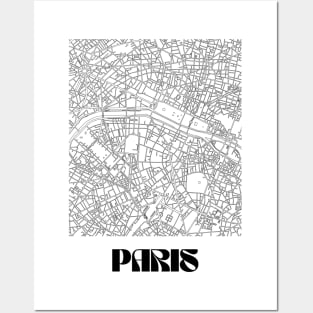 Retro Map of Paris, France Minimalist Line Drawing Posters and Art